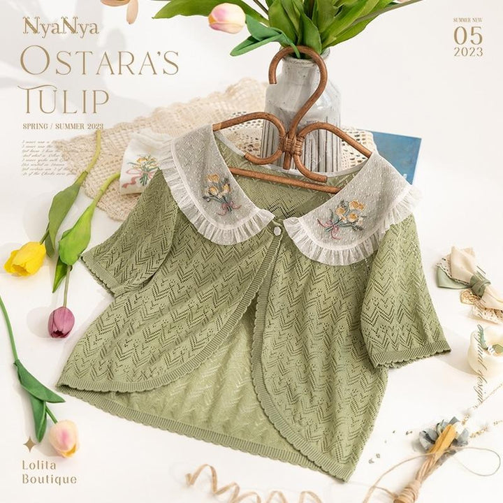 NyaNya - OSTARA'S TULIP - Peter Pan Collar Lolita Cardigan, Tulip Embroidery