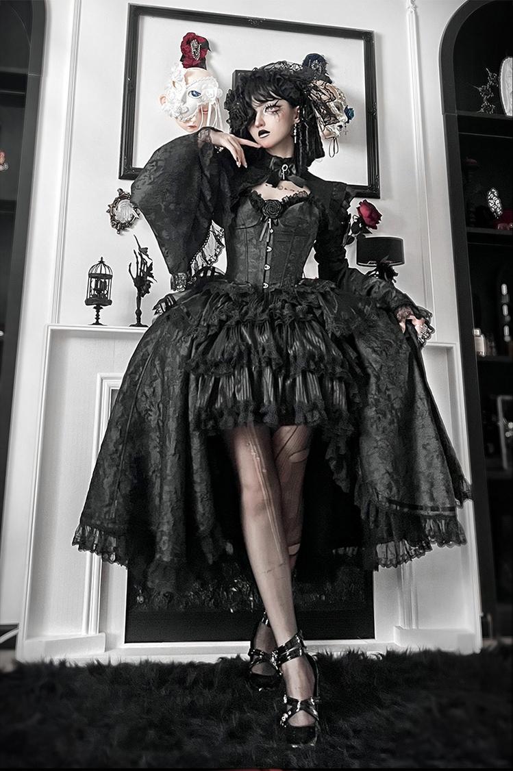 Dawn Sacrament - Striped Jacquard Gothic Lolita SK Dress, Boning Bodice