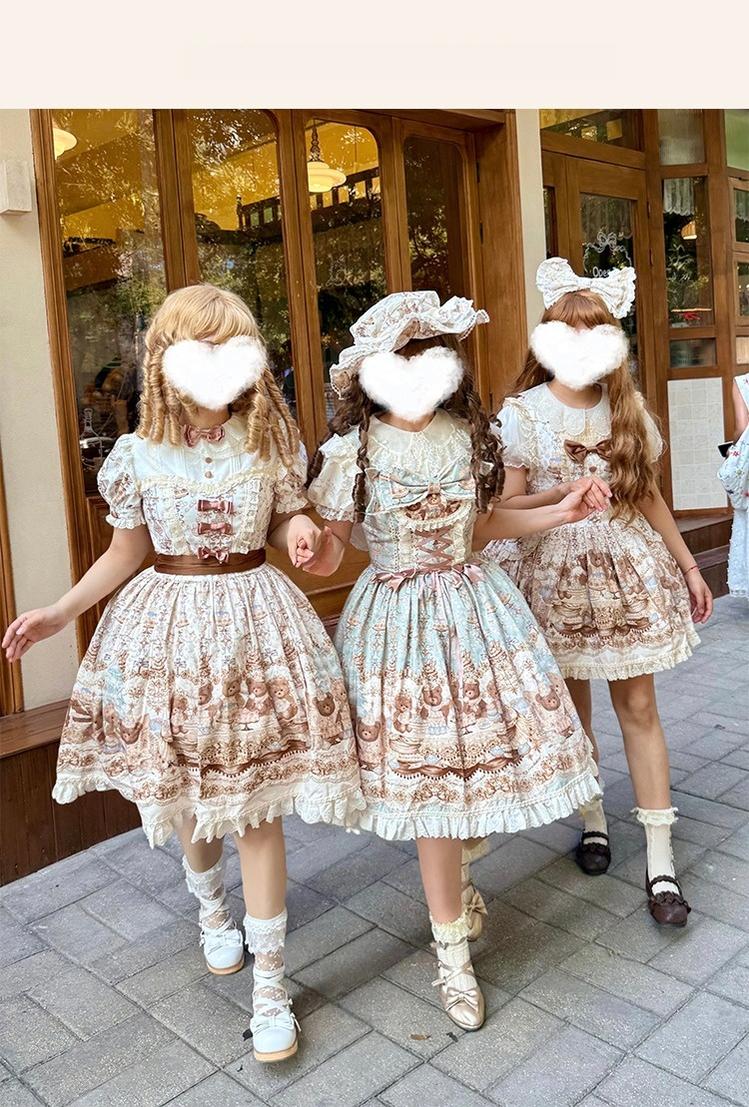 Wendy's Wardrobe - Macaron Bear - Cotton Kawaii Lolita Dress Suit, Bear & Dessert Print