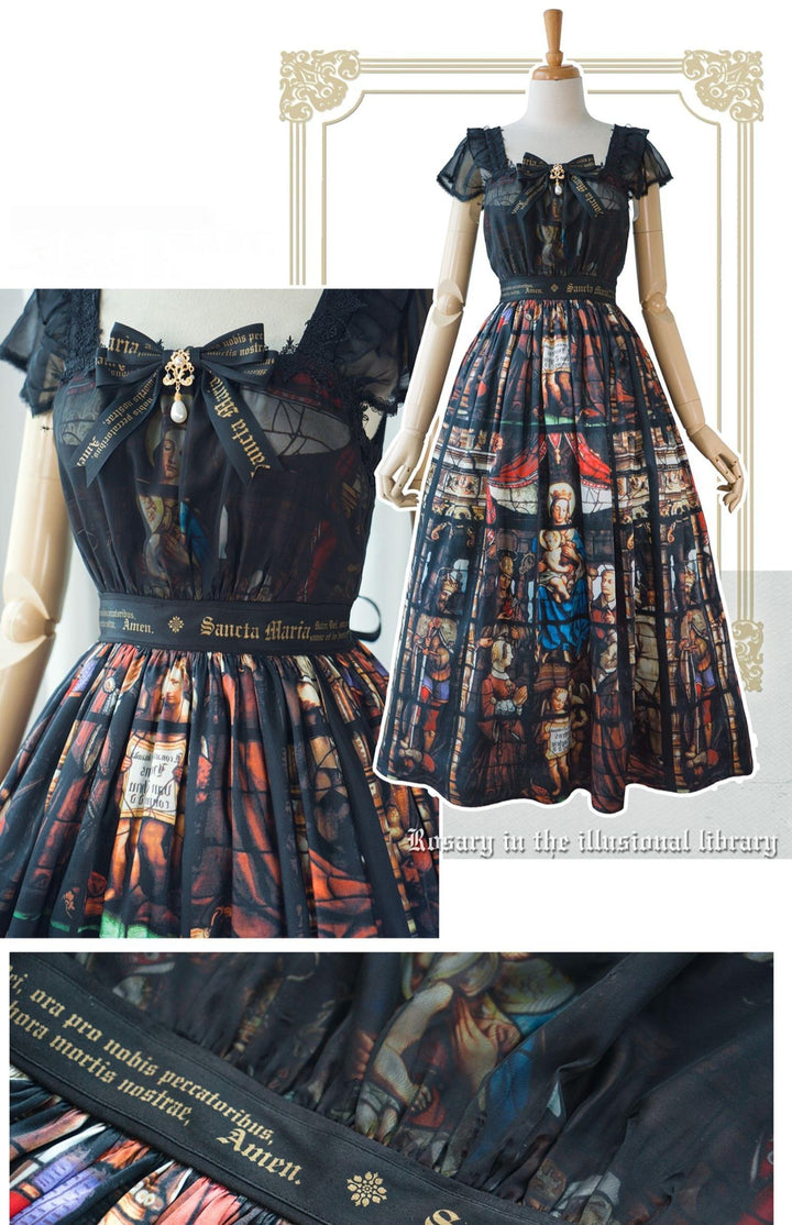 GOTHIC LOLITA~Rosary in the illusional library~Gothic Lolita Print JSK Dress