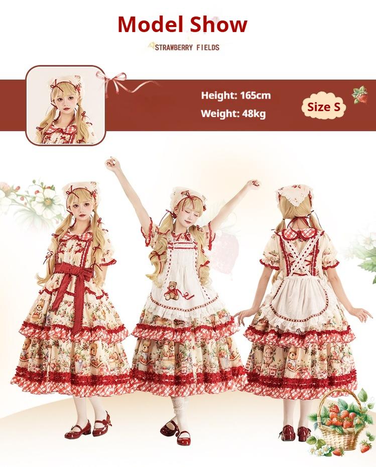 Spireme Cat~December Strawberry Field~Sweet Lolita OP Dress Strawberry Printed Dress