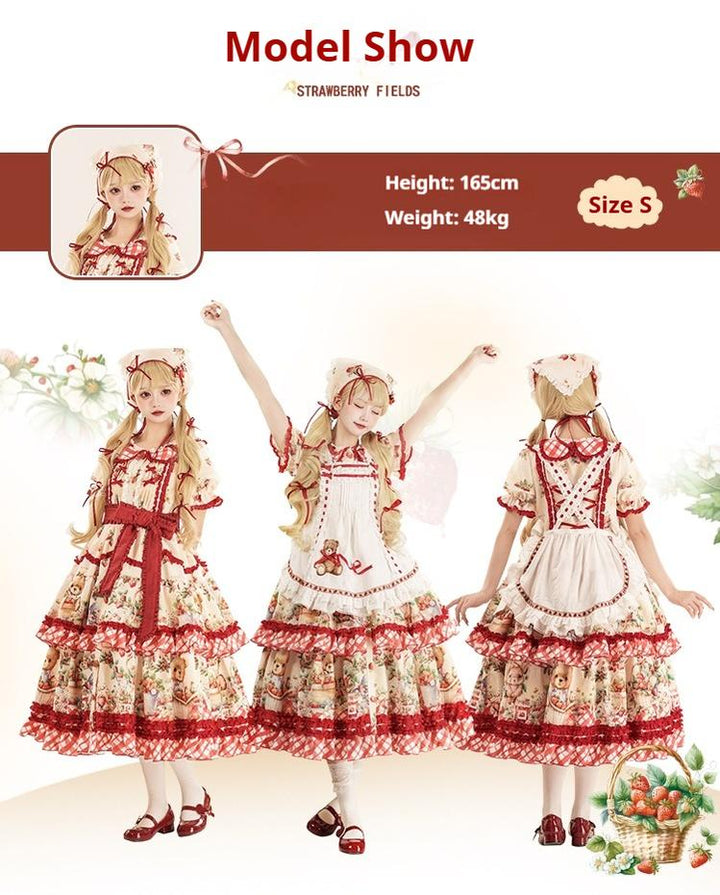 Spireme Cat~December Strawberry Field~Sweet Lolita OP Dress Strawberry Printed Dress