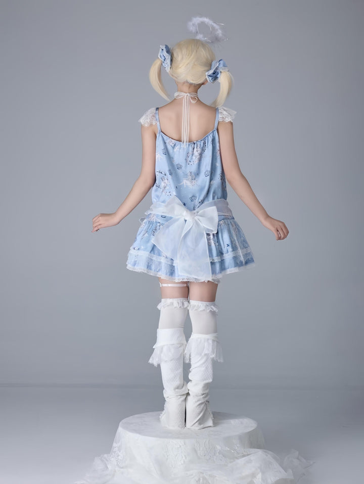 Bacio Bouquet~Hyaline Angel~Daily Lolita Low Waist Dress with Angle Print&Lace Detail