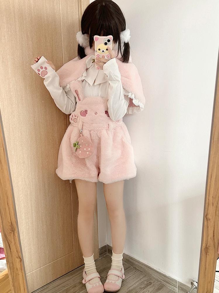 To Alice~Sweet Lolita Strap Shorts Strawberry Rabbit Winter Lolita Suit