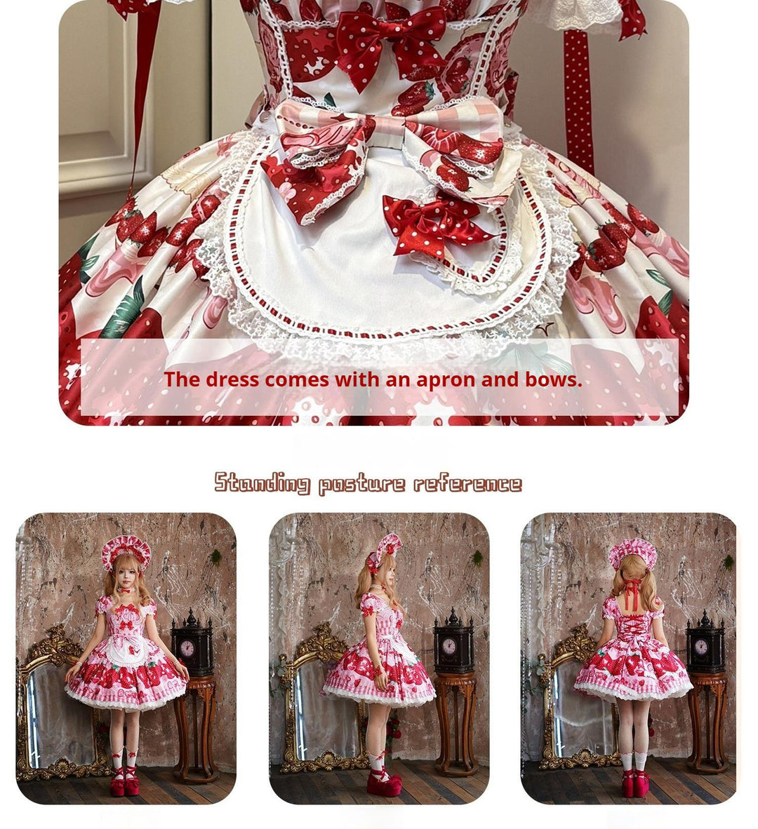 Mengfuzi~Strawberry~Sweet Lolita OP and JSK with Strawberry Print