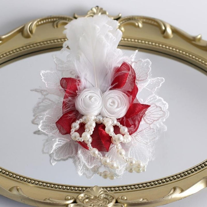 Xiaogui~Christmas Color Lolita Headdress Red and White Feather Accessory Feather flower headdress only