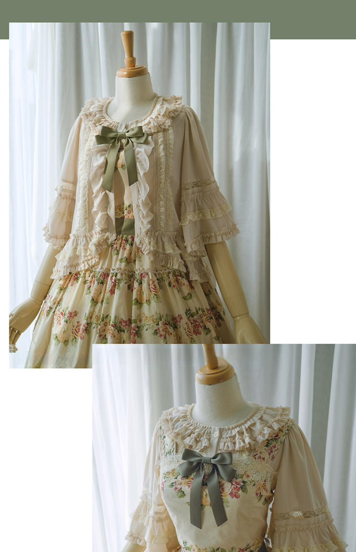 Surface Spell - Blooming Roses Over a Porch - Cotton Elegant Lolita JSK Dress, Floral Print