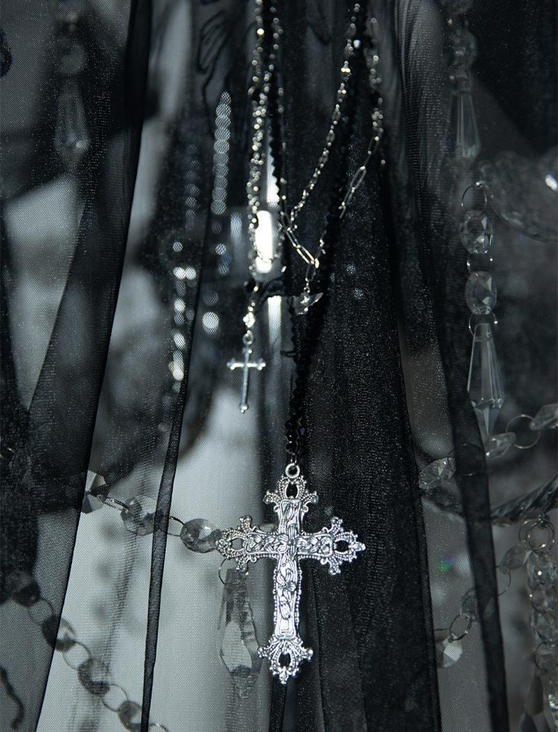 Cain and Lilith - Wool Gothic Lolita Long Coat, Cross Details
