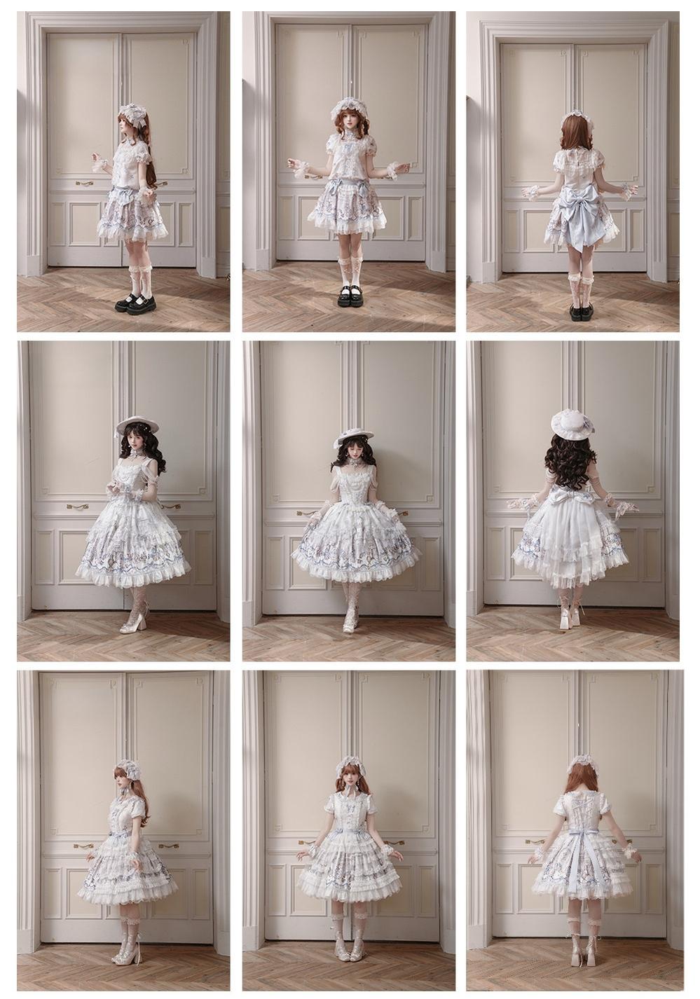 Finnish Antique Cabinet - Sweet Lolita Antique Cabinet Printed OP & JSK Dress with Bows
