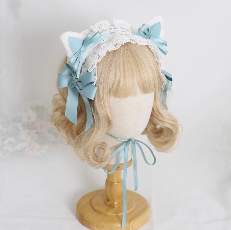 Xiaogui~Sweet and Lovely Lolita Cat Ear Bow Headband elegant blue cat ear hairband  