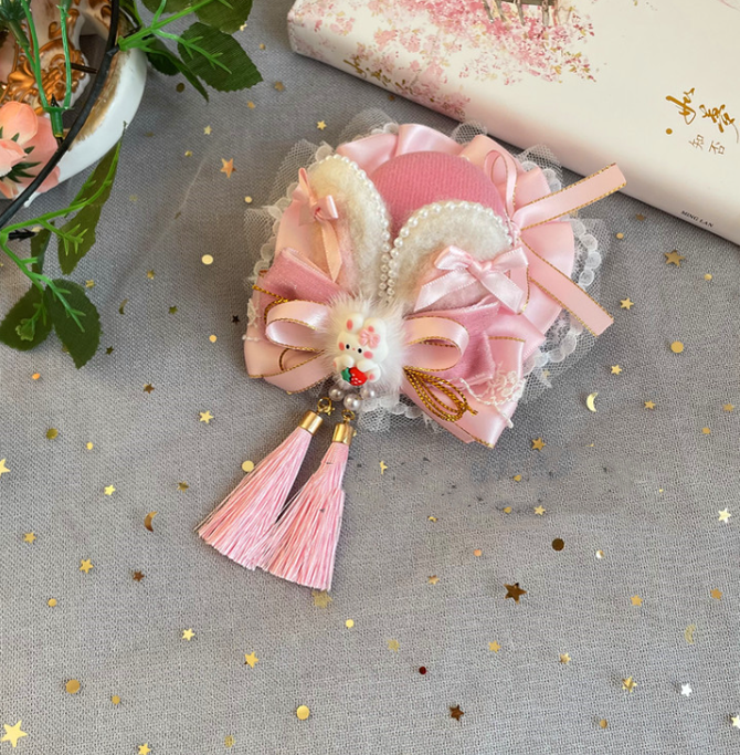 Luoluo Decoration~Han Lolita Pink Head Accessory light tassels bonnet  