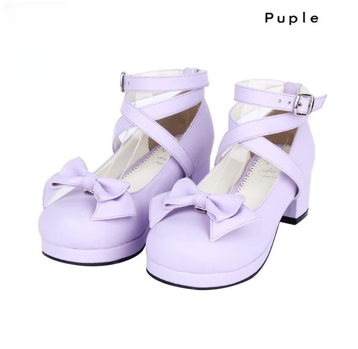 Angelic imprint ~ Sweet Lolita Shoes Multicolors Round Toe Middle Heel 36 purple