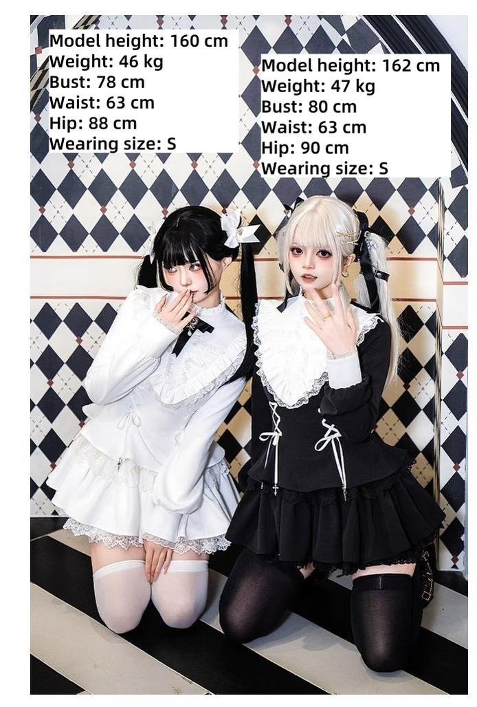 With Puji~Doki~Twin Lolita OP Black/White Goth Dress with Pocketed Shorts