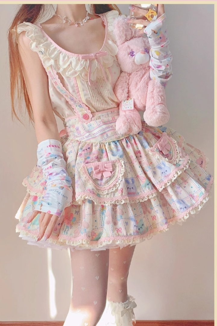 RichLolita~Starry Pudding Bear~Sweet Lolita Jumper Dress Printed OP Dress   