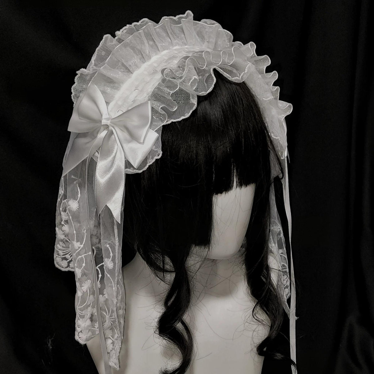Halloween Gothic Lolita Lace Veil Hairband, Cross Embroidery 46006:872097