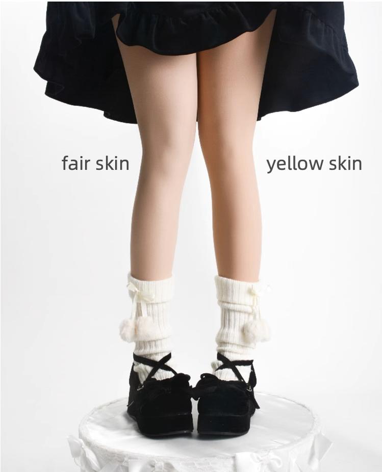 Roji Roji~Winter Double-Winter Lolita Layer Thigh-High Stockings Toe connection 2.0 Natural Fair Skin 180g 