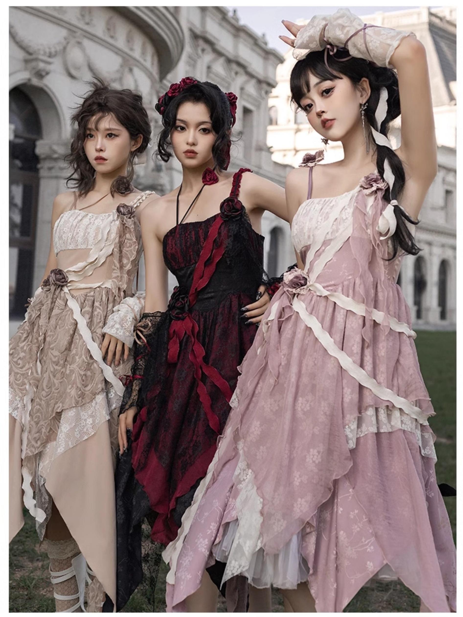 With PUJI - Rose Leaf - Irregular Daily Lolita JSK Dress in Wabi-Sabi Style