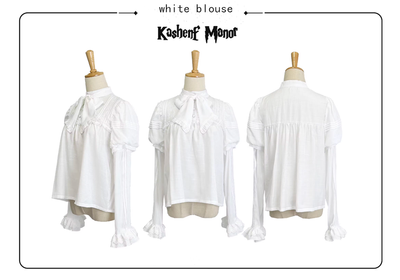 (Buyforme)Little Bear~Gothic Lolita Black and White Striped JSK Set S white blouse 