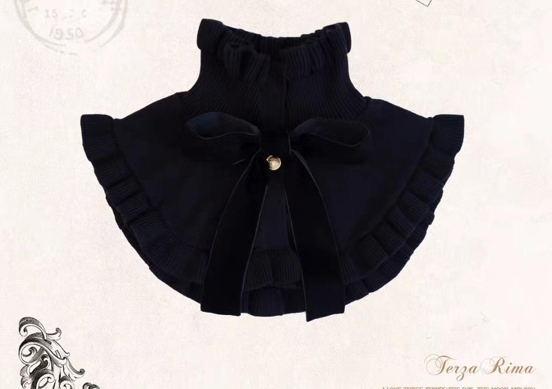 (BFM)WhitalAlley~Three Lines of Love Letters~Elegant Lolita Knitted Top and Skirt Set S black false collar 