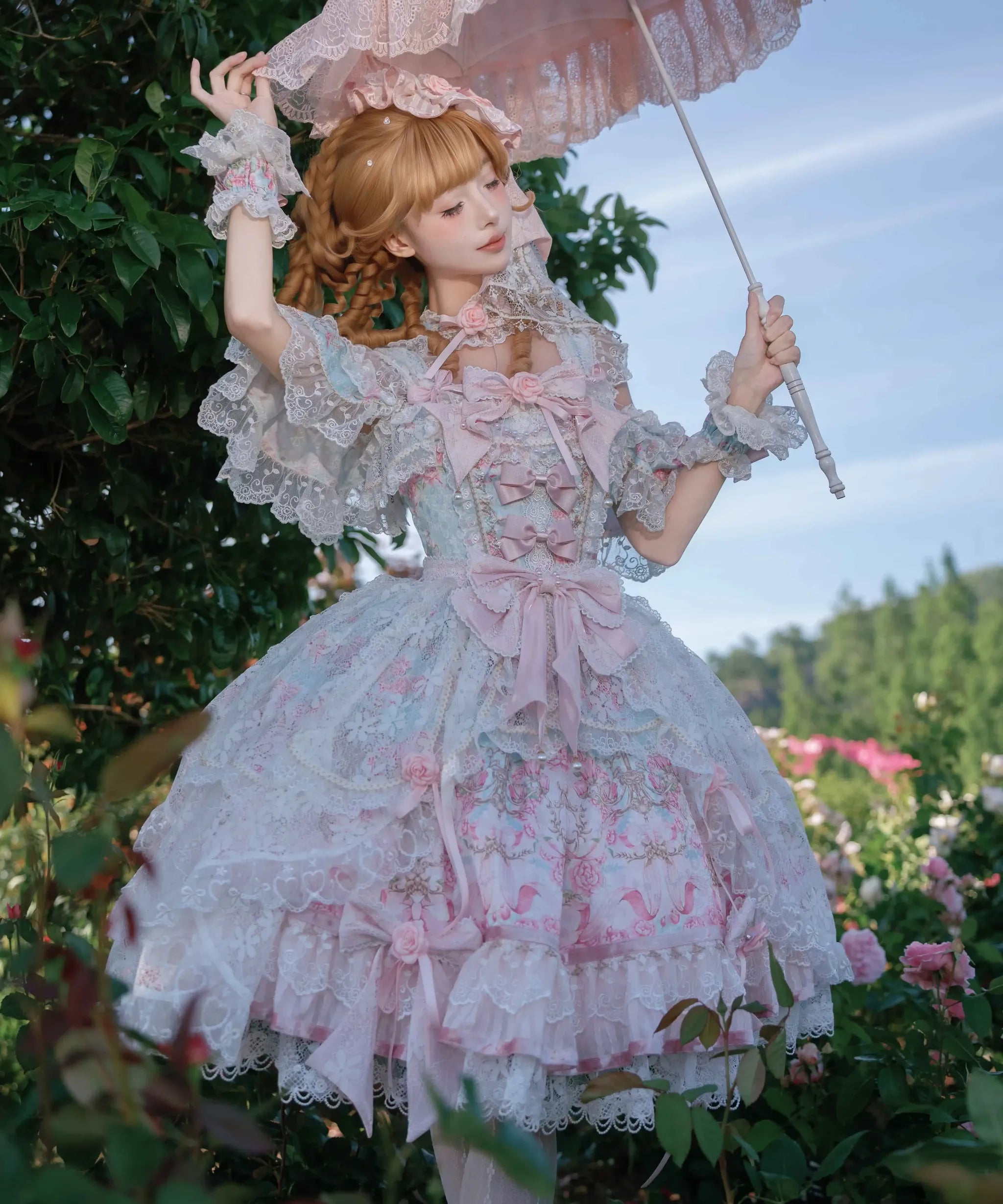 Palace Rose - Gorgeous Classic Lolita Rose Printed JSK Dress with Lace 45729:859578