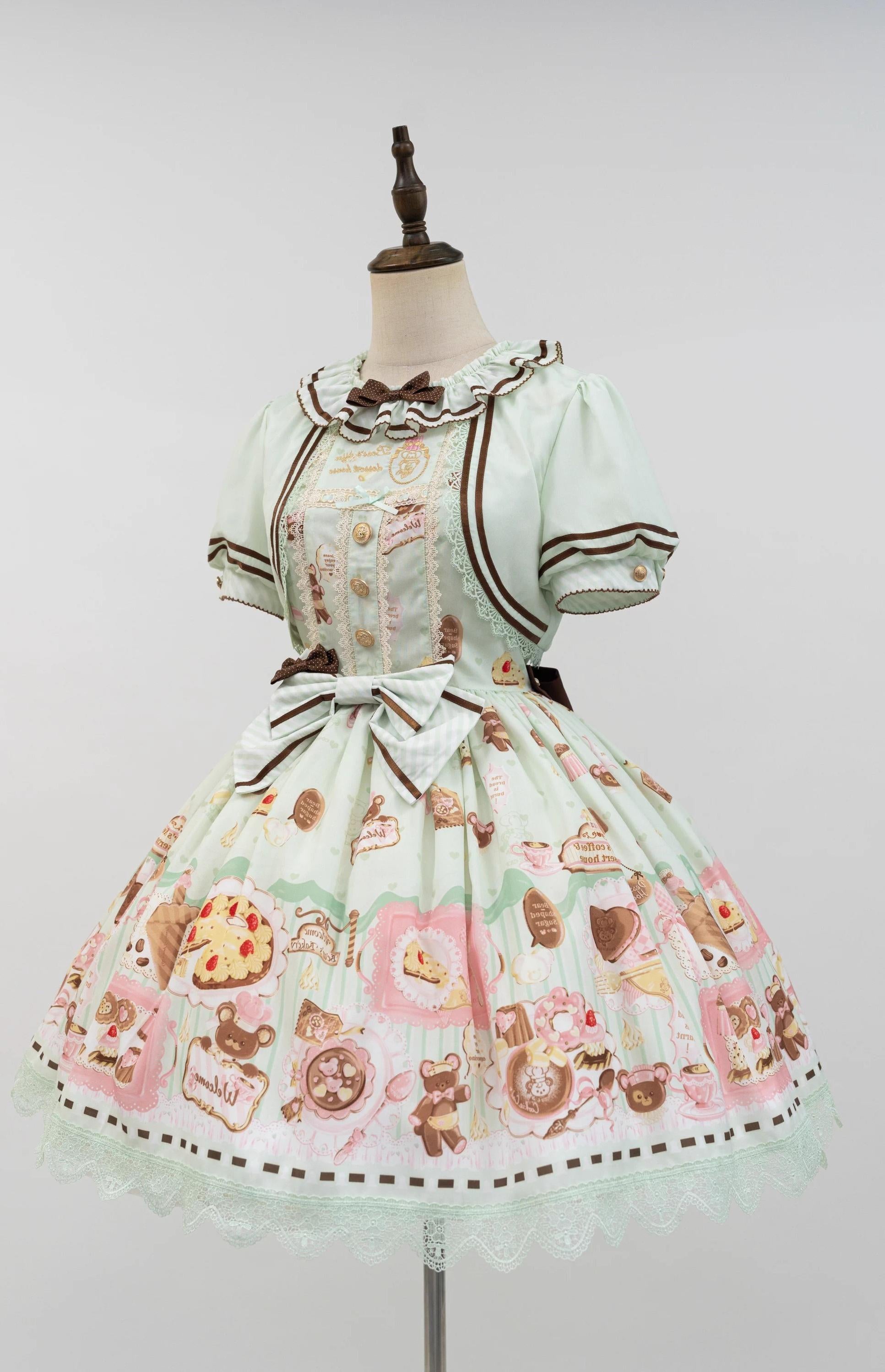 Babyblue - Dream Teahouse - Dessert Print Kawaii Lolita OP Dress Suit 43332:773683