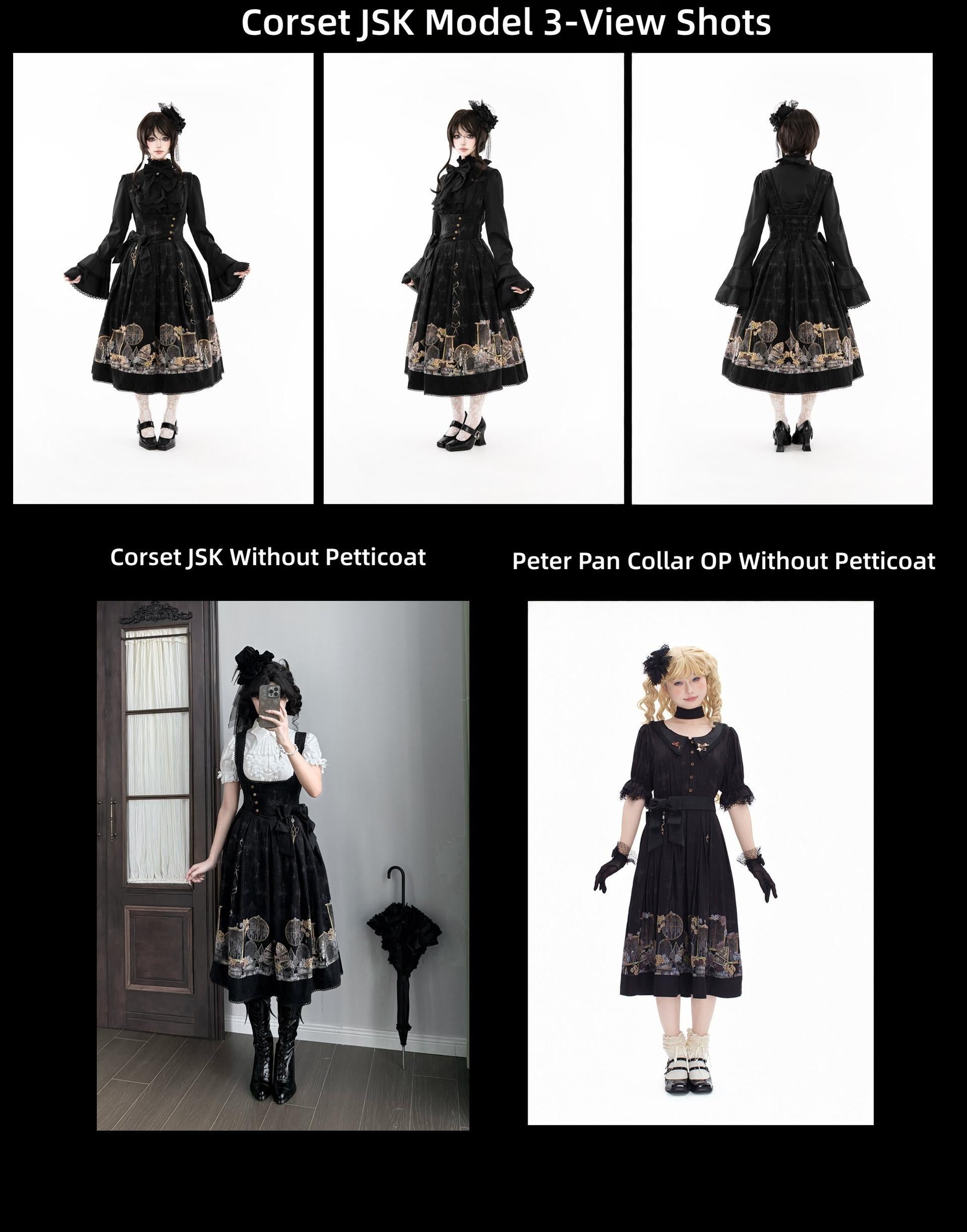 Window of Shadows - Plus Size Gothic Lolita OP & JSK, Window and Floral Print 45889:866724
