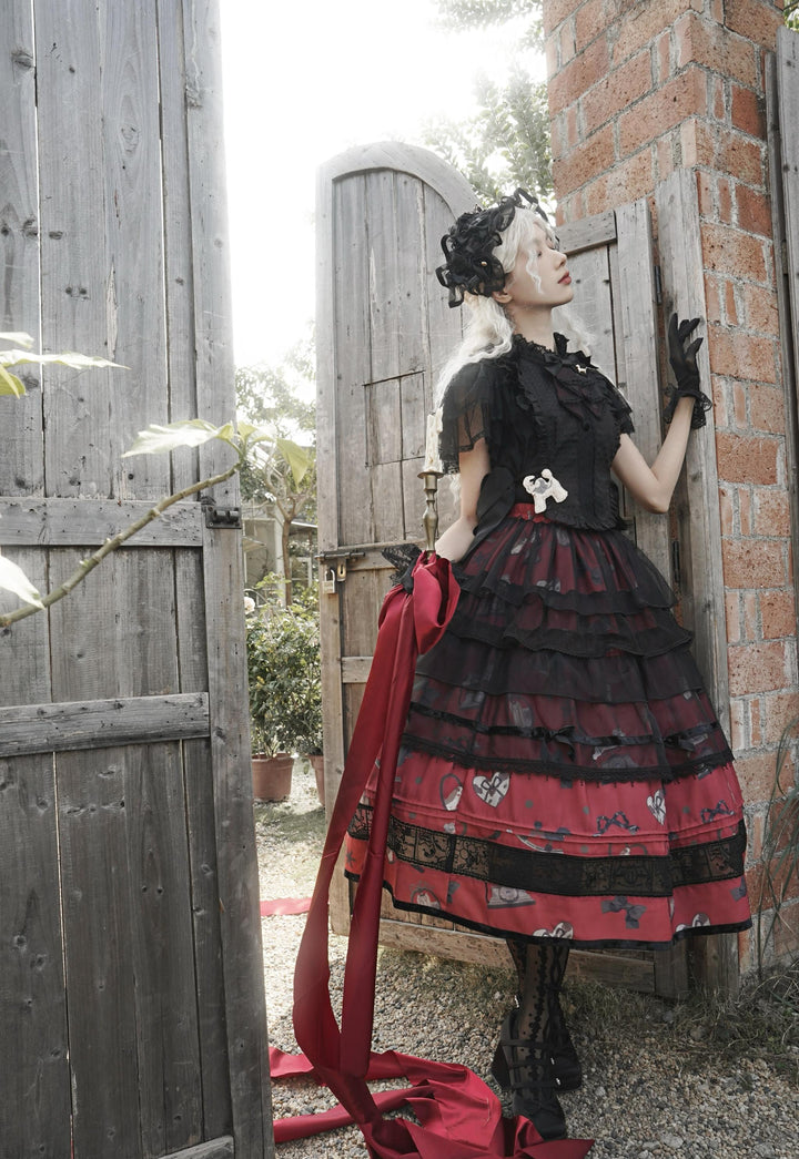 LittlePlum~Telephone Dog~Black Red Classic Lolita Dress Set with OP JSK and Skirt