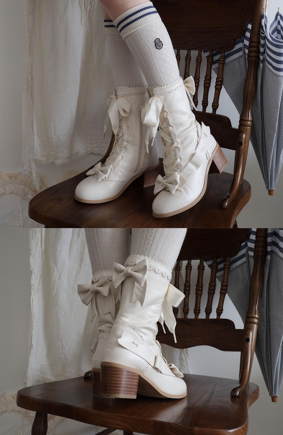 Sheep Puff - Sheepy Hooves - Kawaii Lolita Mid-Calf Boots, Side Zipper