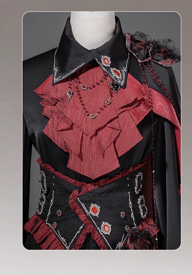 Crimson Vow - Red Black Ouji Lolita Blouse & Pants Set, Vine Embroidery 45953:869279