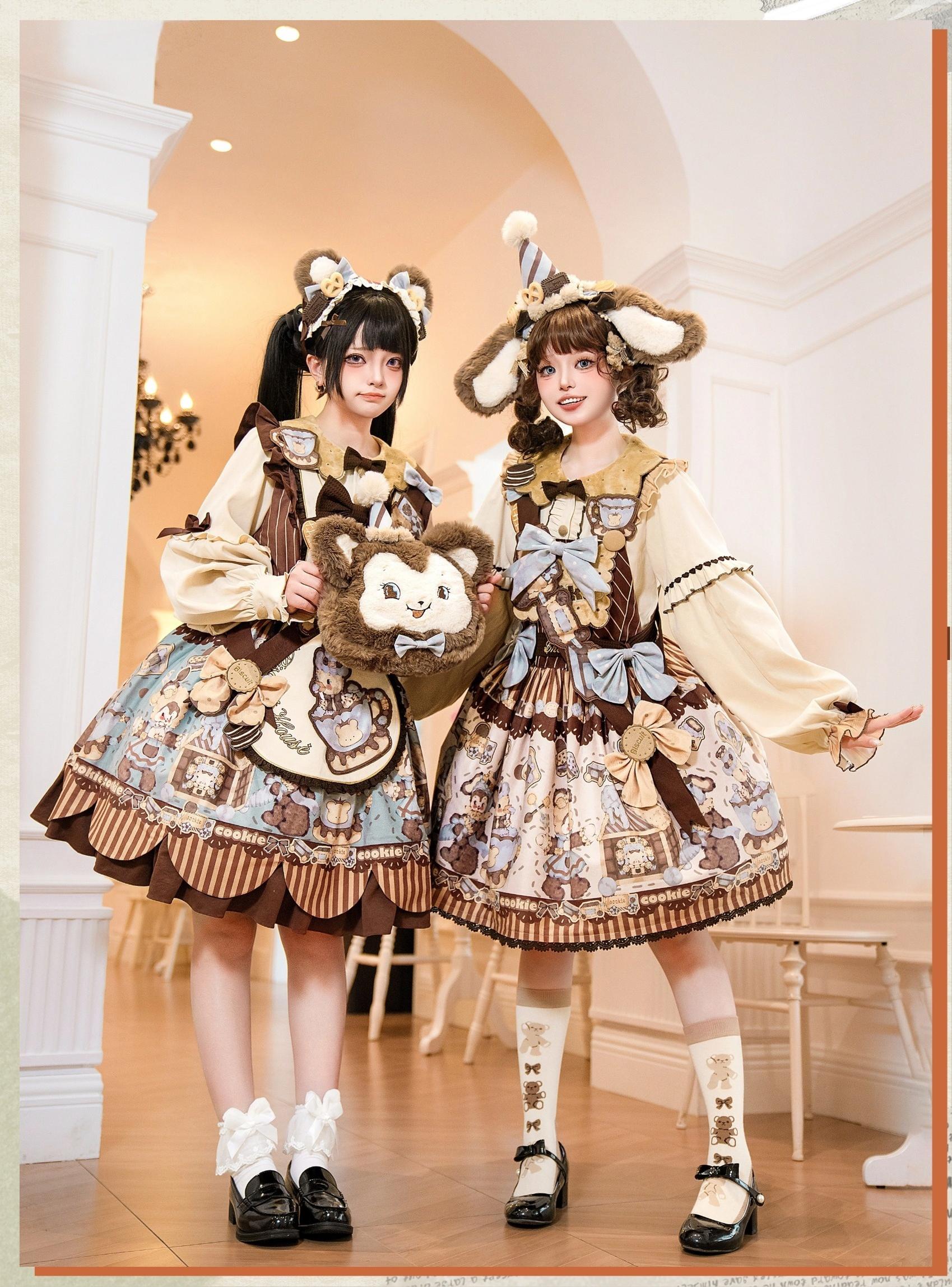 Star Fantasy - Bear Cookies - Kawaii Bear Printed Vintage Lolita Dress 43817:786480