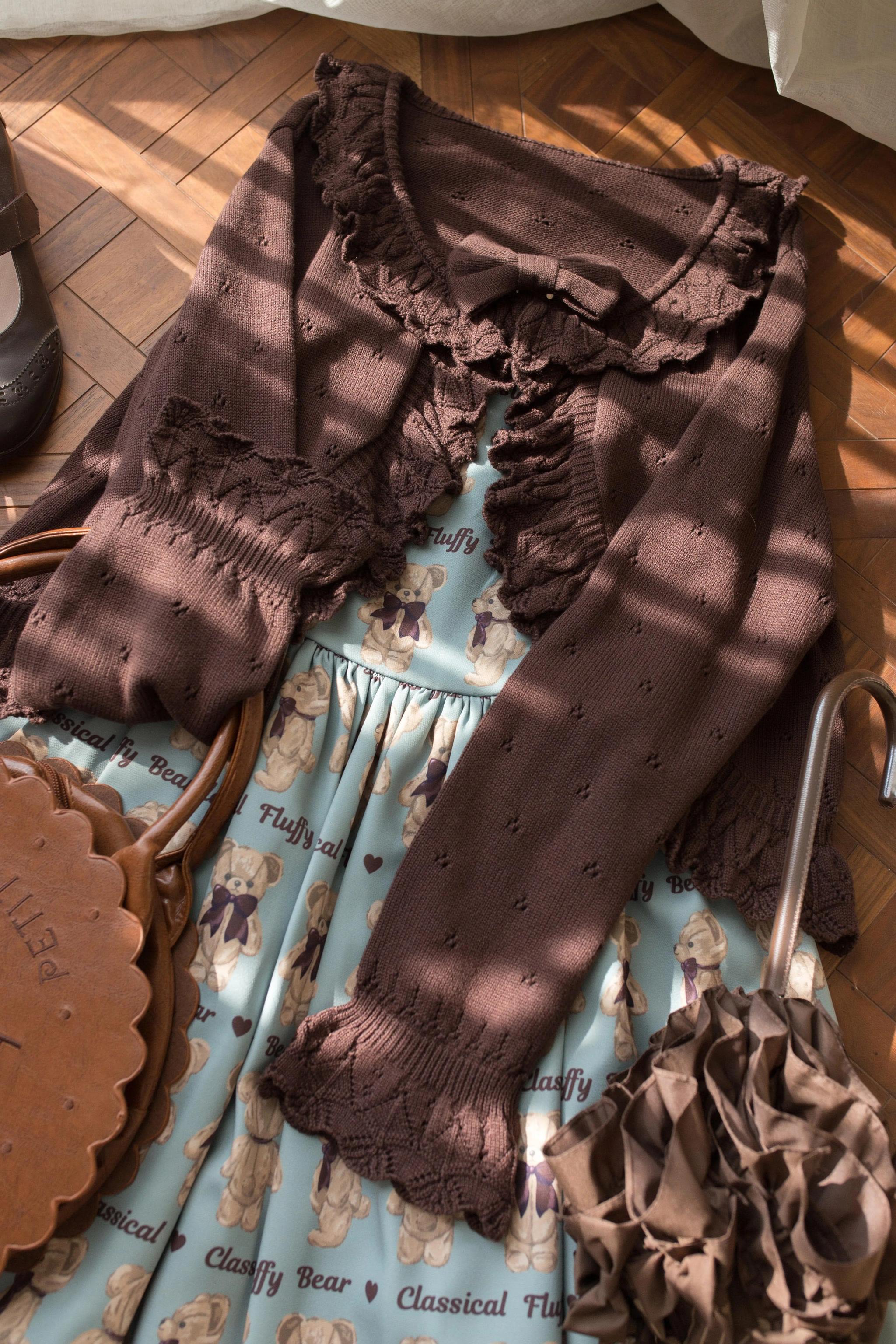 MIST - Nainai - Vintage Lolita Knitted Cardigan Dark Coffee S