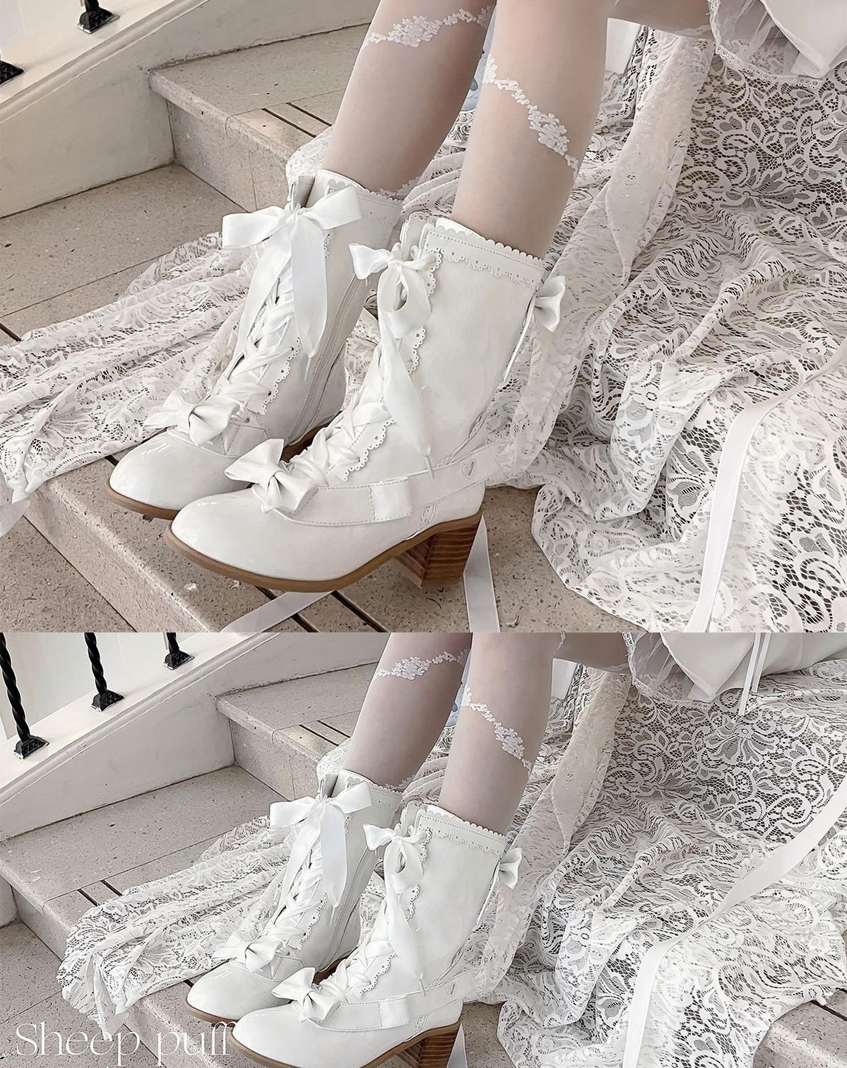 Sheep Puff - Sheepy Hooves - Kawaii Lolita Mid-Calf Boots, Side Zipper