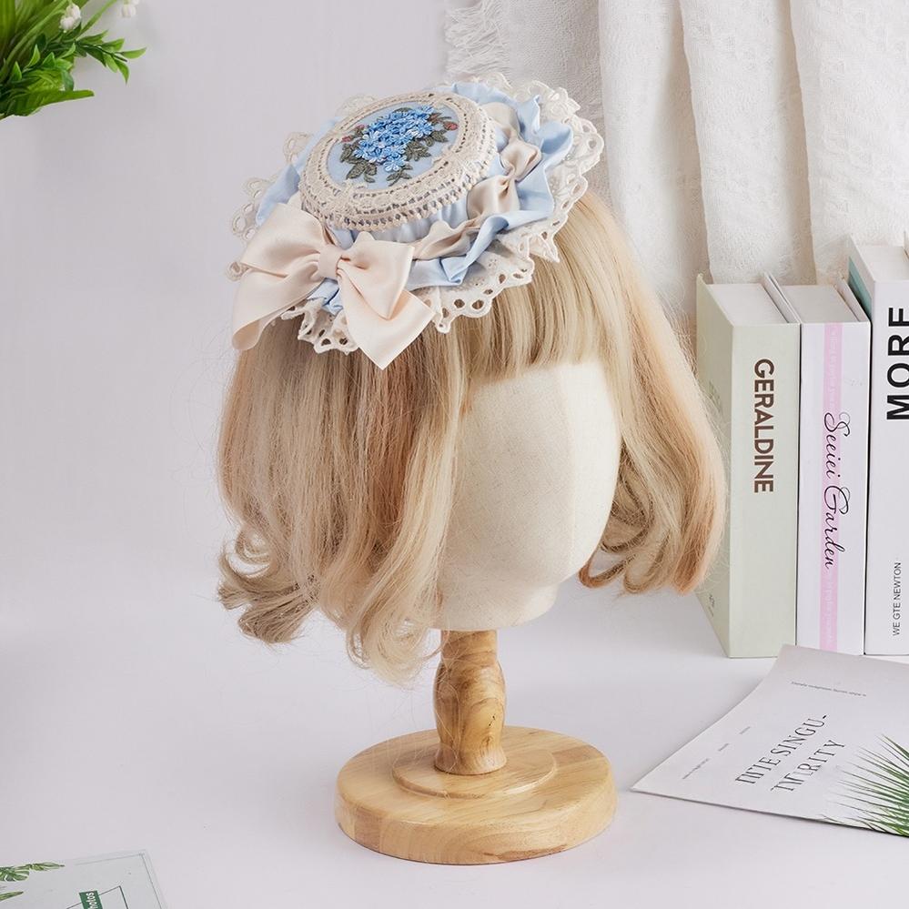 Sugar Time - Sweet Lolita Top Hat, Floral Embroidery