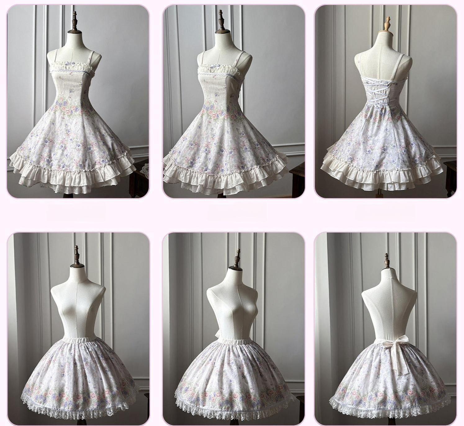 Yuri's Garden - Classic Floral Printed Lolita Dress with Lace 45541:852364
