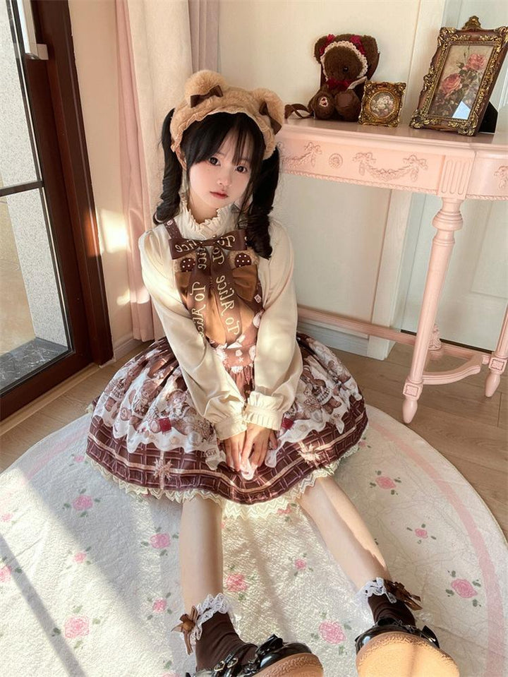 To Alice~Dear Dolls~Sweet Lolita Salopette Bear Print Dress