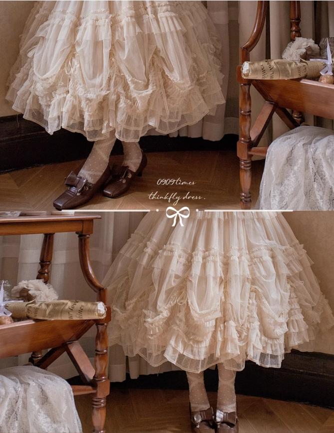 ThinkFly - Pleated Heart - Elegant Lolita Petticoat with Dotted Gauze Hem