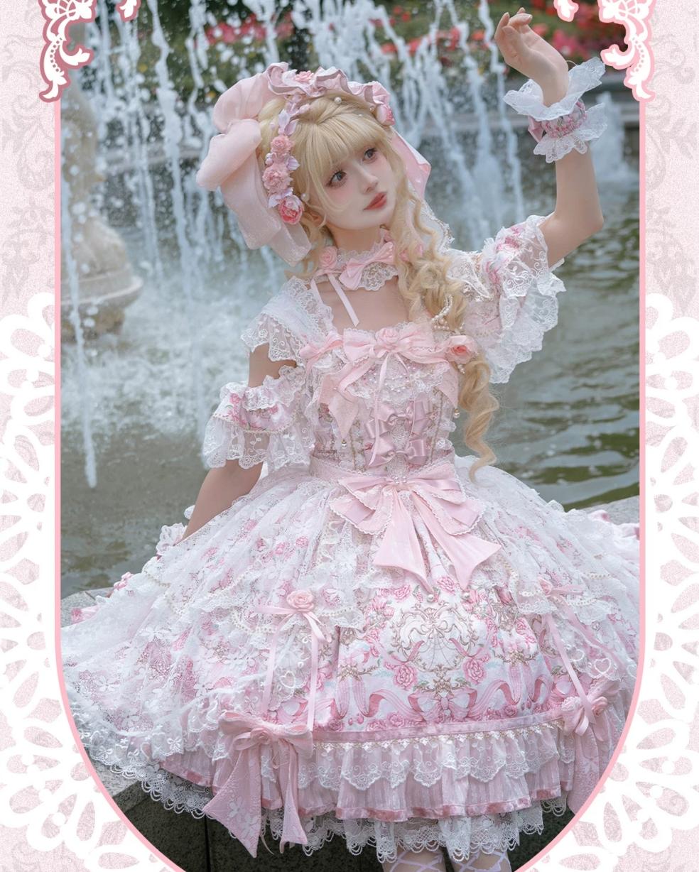 Palace Rose - Gorgeous Classic Lolita Rose Printed JSK Dress with Lace 45729:859591