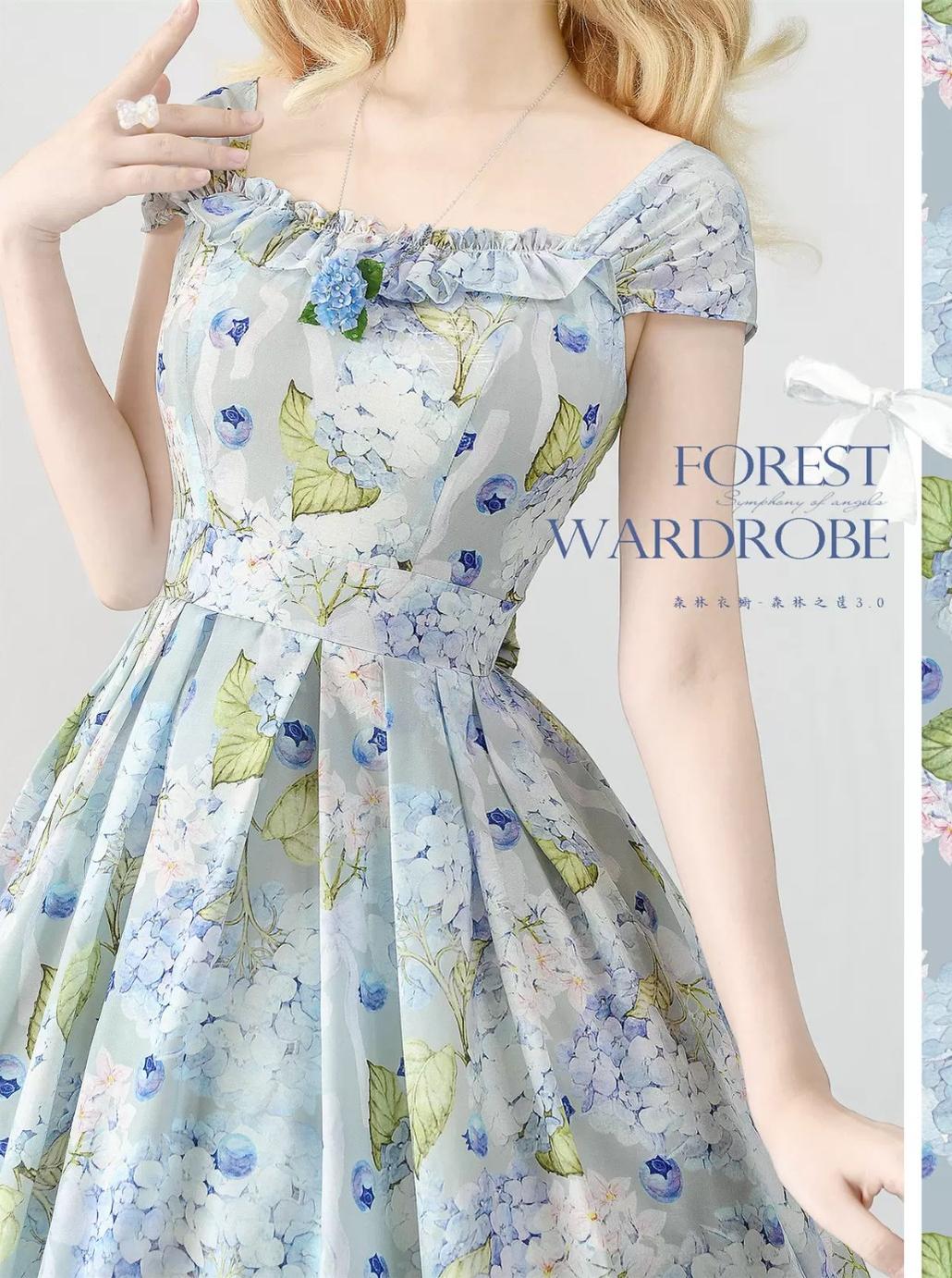 Forest Wardrobe~Forest Basket 3.0~Vintage Lolita JSK Dress Summer Thin Dress S blueberry hydrangea 