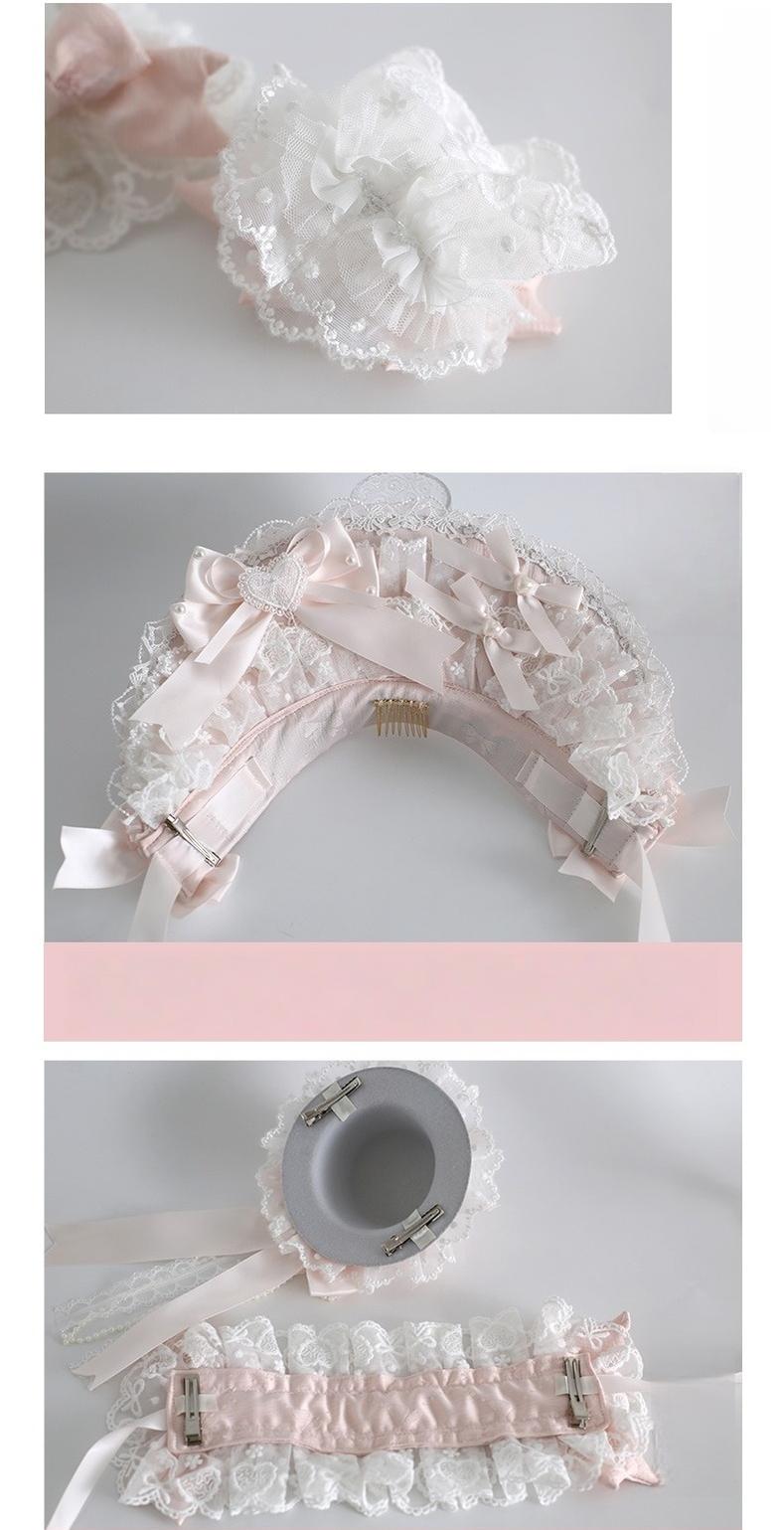 Xiaogui - Sweet Lolita Headwear Set BNT/Hat/Headband/Cuffs With Lace