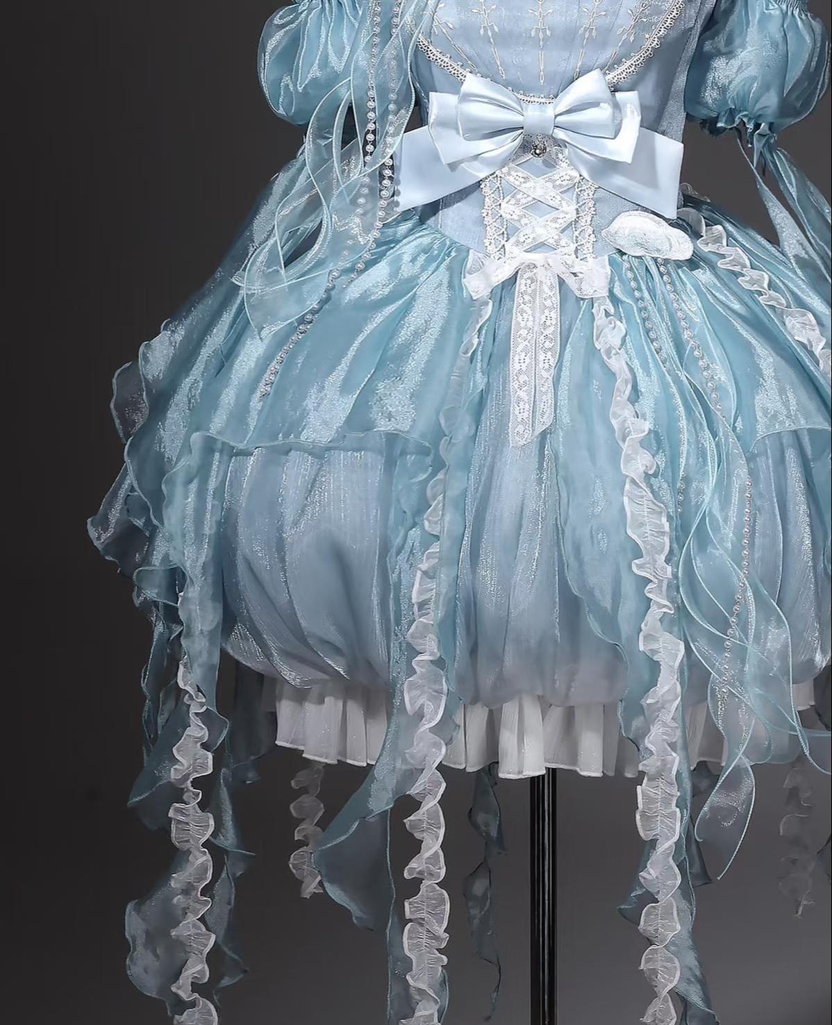 Dreaming Jellyfish - Sweet Lolita JSK Dress, Shell-shaped Neckline and Bubble Hem 45834:864454