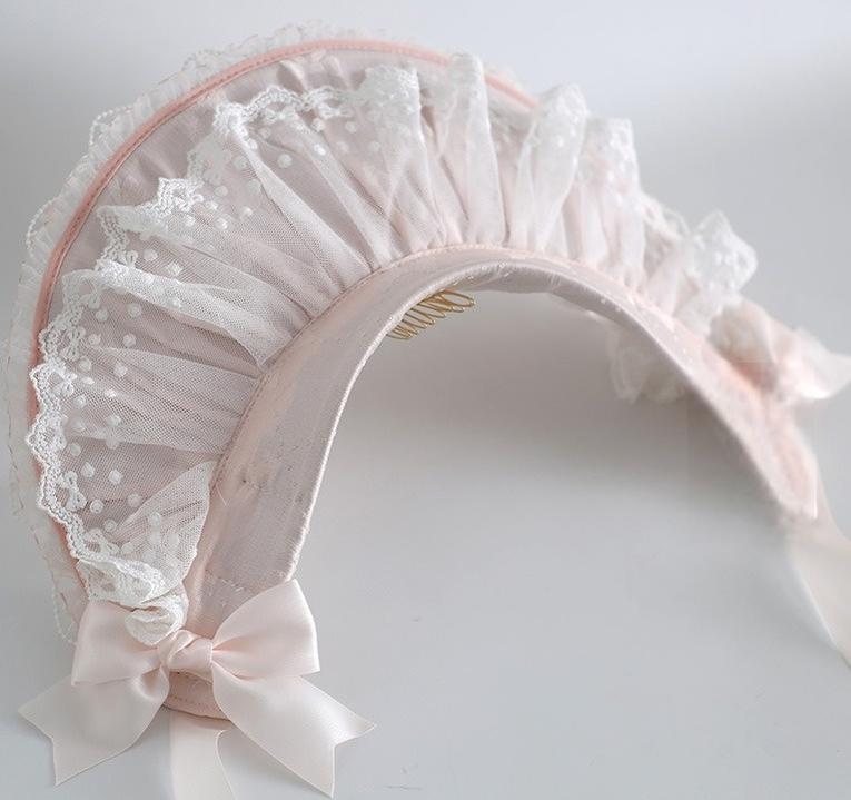 Xiaogui - Sweet Lolita Headwear Set BNT/Hat/Headband/Cuffs With Lace