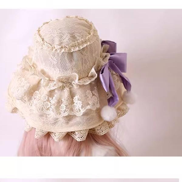 Xiaogui~Retro Lolita Hat Lace Handmade Doll Hat with Multicolor Bows   