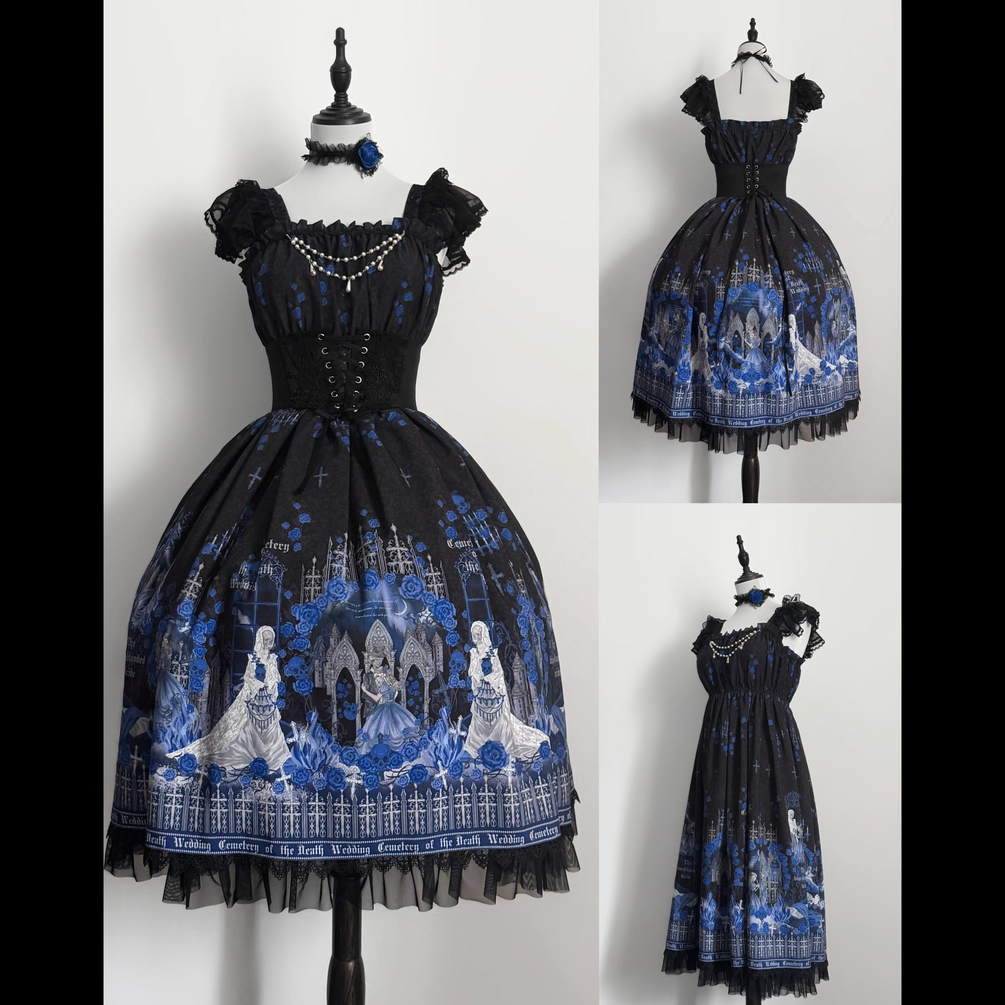 Printed Gothic Lolita JSK Dress, Corset SK Set