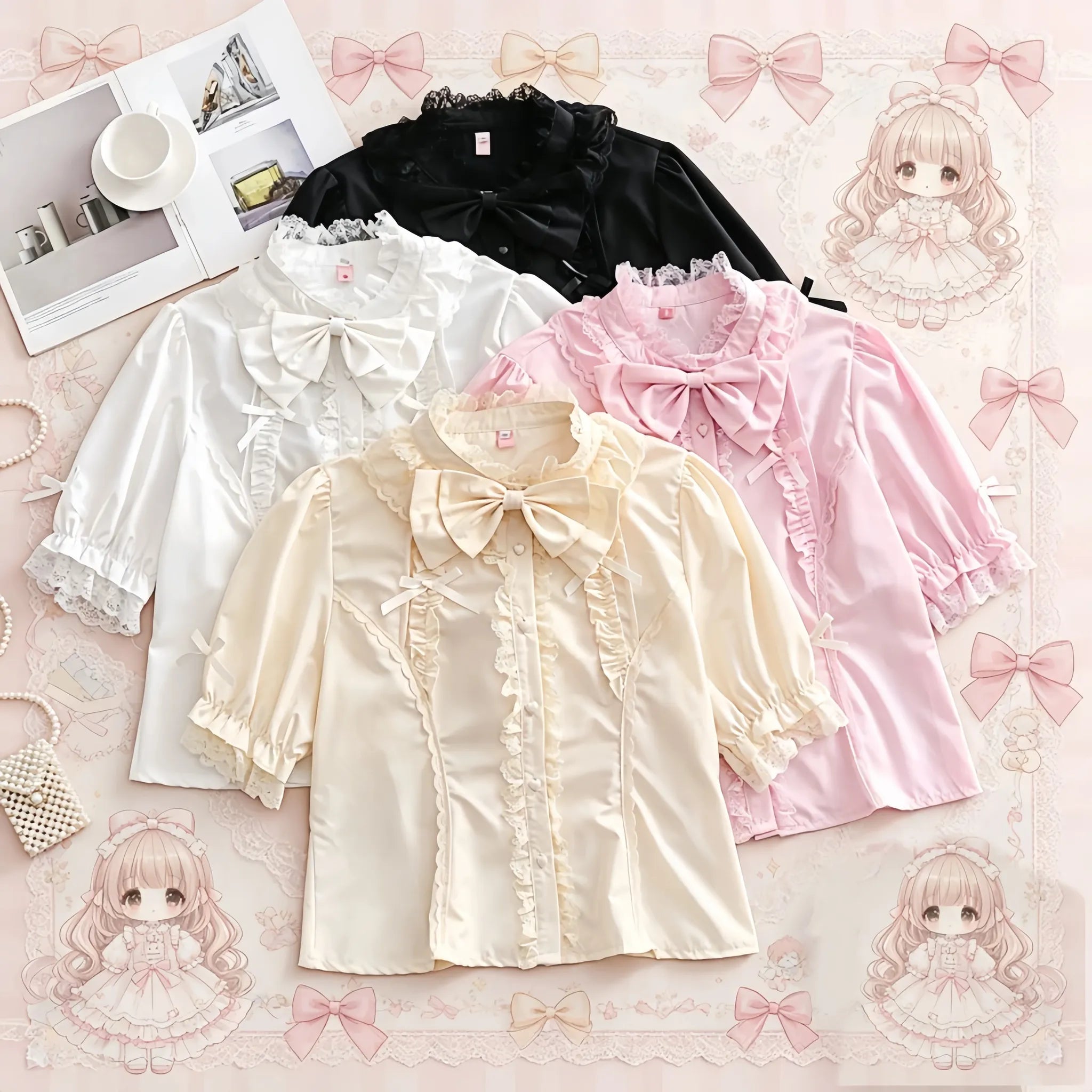 Plus Size Sweet Lolita Blouse with Ruffles, Peter Pan Collar (2XL 3XL 4XL L XL) 45612:855316