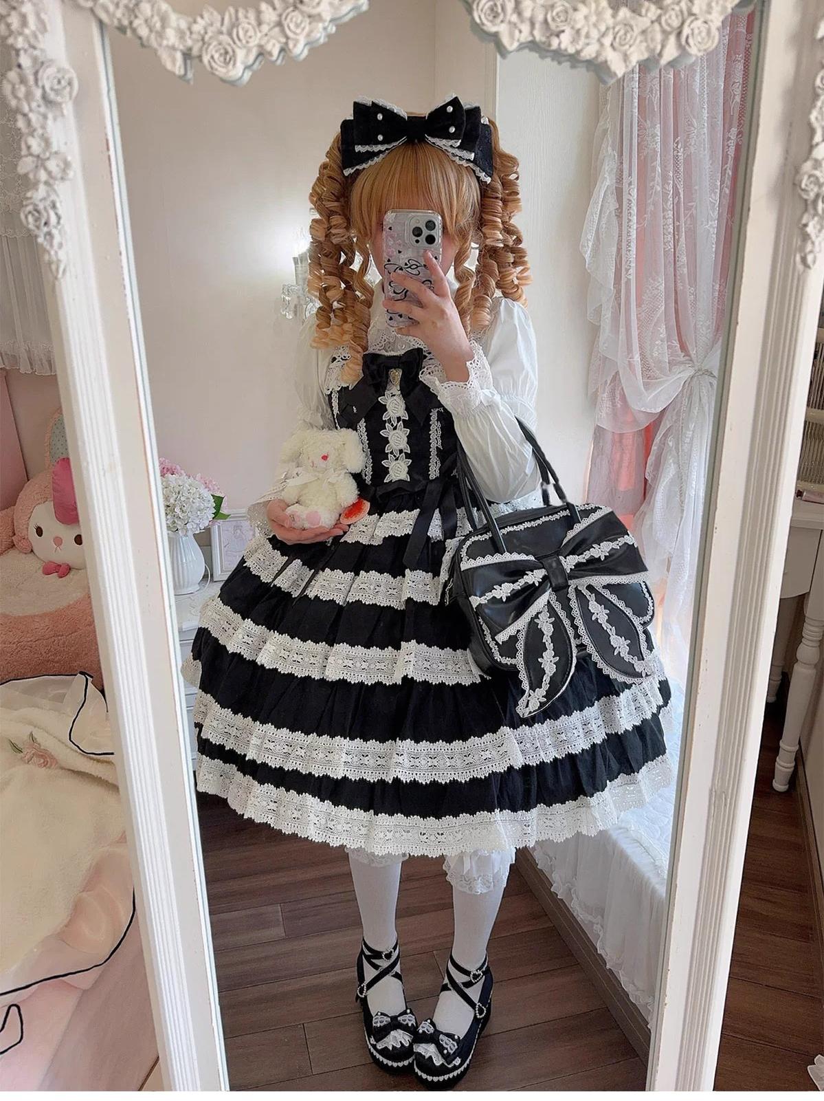 Sheep Puff - Old School Lolita Bag, Ear-Like Bow & Floral Lace