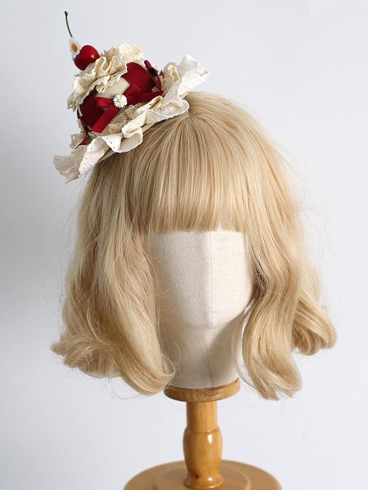 Xiaogui - Country Lolita Headdress, Daisy & Cherry Inspired No.3 Cherry Cake Top Hat