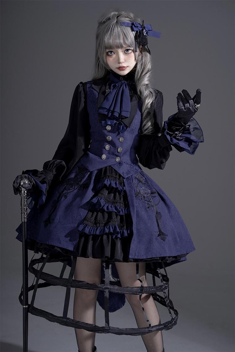 (BFM)CastleToo~Evil Twins~Ouji Lolita Dress Lolita Vest Shirt Shorts Skirt Set S Birdcage Petticoat 