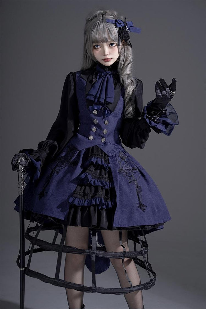 (BFM)CastleToo~Evil Twins~Ouji Lolita Dress Lolita Vest Shirt Shorts Skirt Set S Birdcage Petticoat 