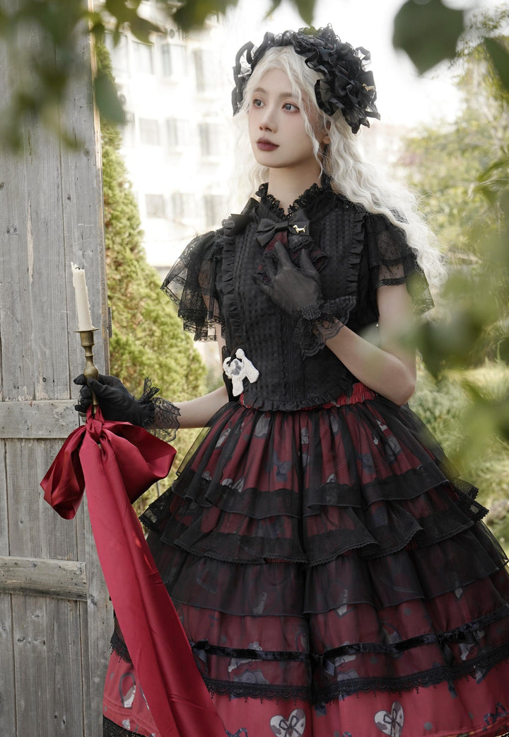 LittlePlum~Telephone Dog~Black Red Classic Lolita Dress Set with OP JSK and Skirt