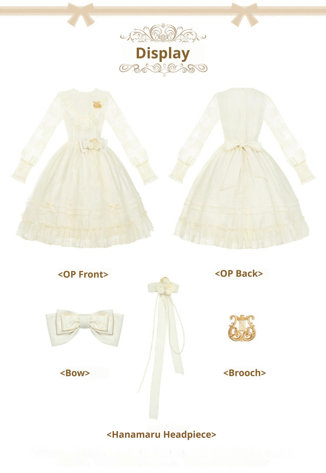 With PUJI~Floral Melody~Ivory Classic Lolita Long Sleeve OP Dress with Layered Bolero